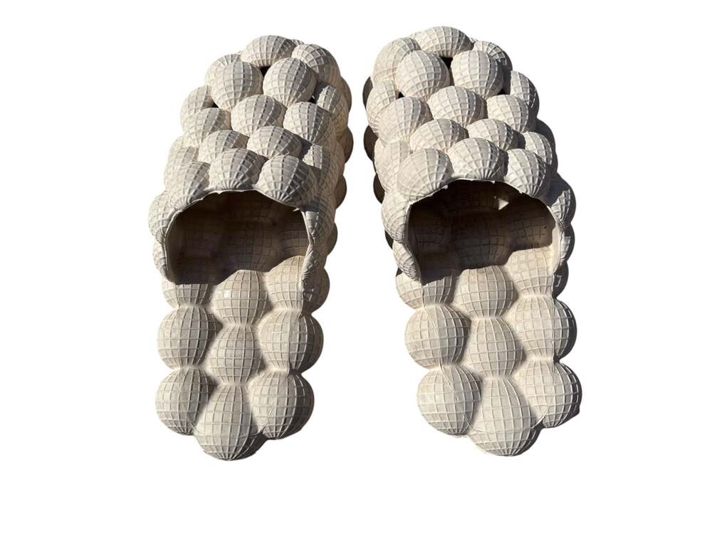 Wild Diva Unisex Bubble Cloud Lychee Massage Slide Slippers Beige